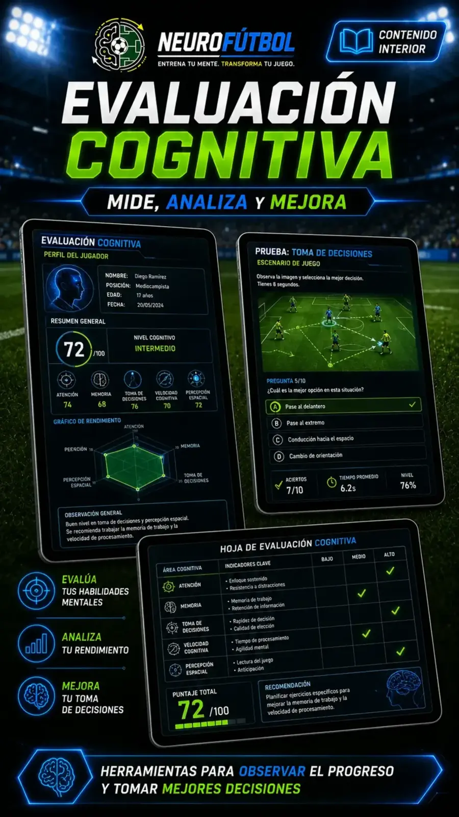 Evaluación cognitiva para futbolistas